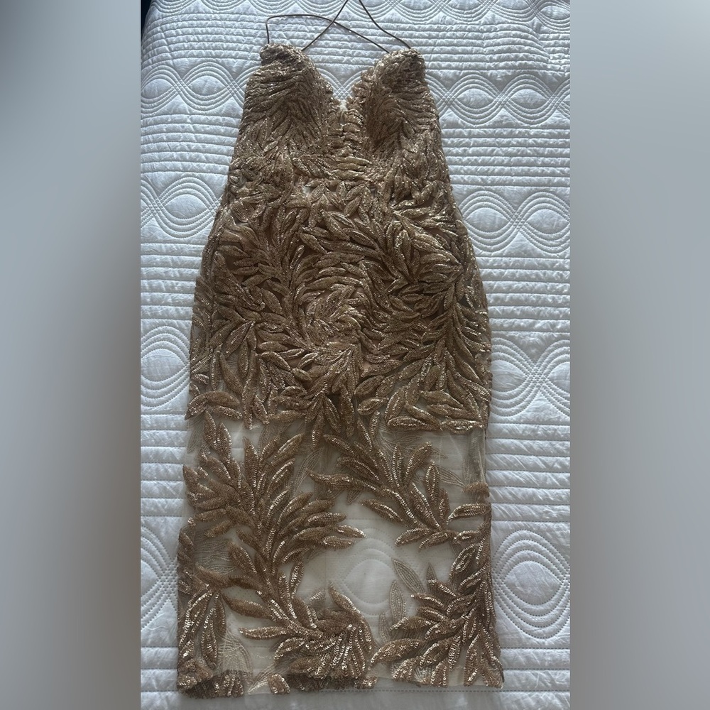 NADINE MERABI TALIA Gold Embroidered Midi Dress - Picture 6 of 10